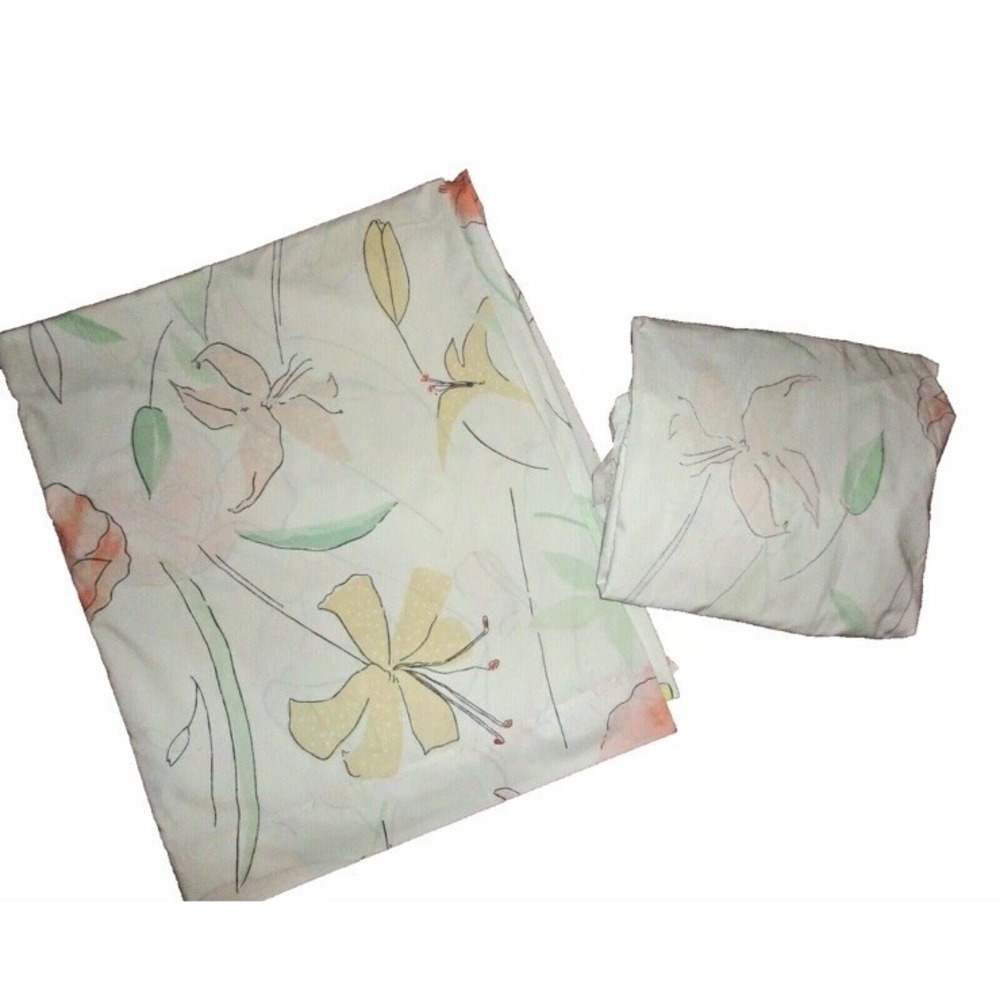 LADY PEPPERELL Vintage Pencil‎ Sketch Floral Pink Green 3PC Twin Sheet Set